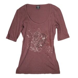Vintage Sledge USA T-Shirt Graphic Rhinestone‎ Grunge Cotton Mauve Women S